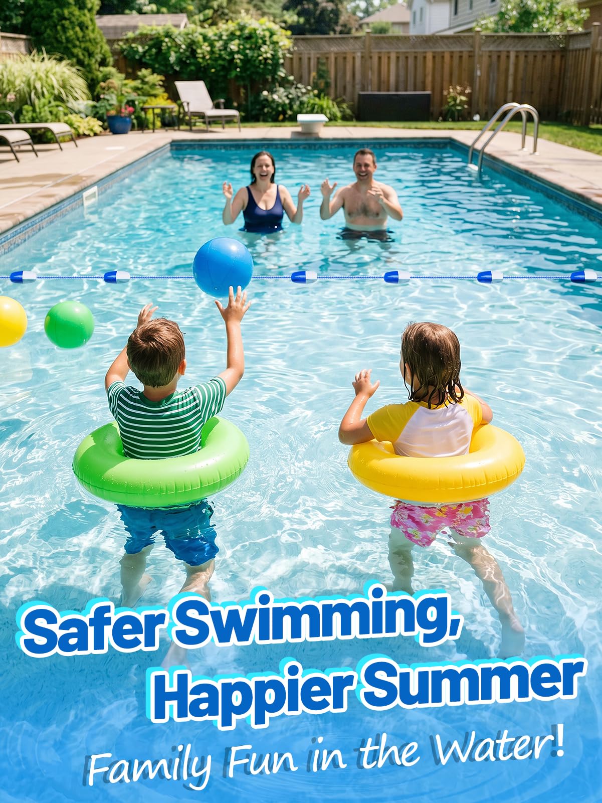 Aulock 18Ft Pool Safety Rope with Floats - Effective Visibility Floating Rope Divider Barrier with Pre-Assembled Stainless Steel Hooks for Indoor and Outdoor Swimming Pool Separating Depth