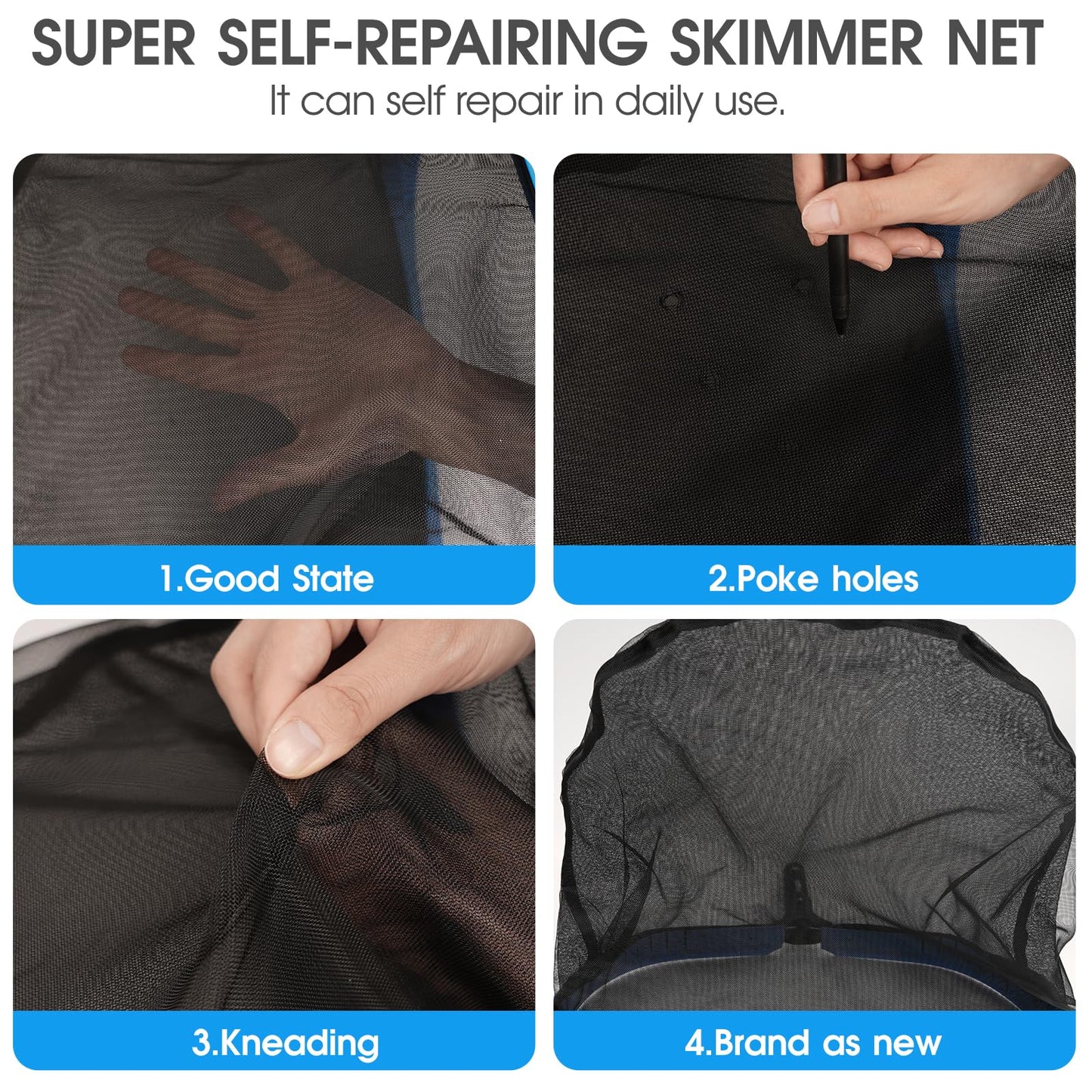 TidyMister Upgraded Full Double Layer Pool Net Rake,17.5'' - Outer Heavy Duty Self-Repair Net & Inner Fine Mesh Net for Particle Debris, Above Ground & In-ground Swimming Pools, No Poles