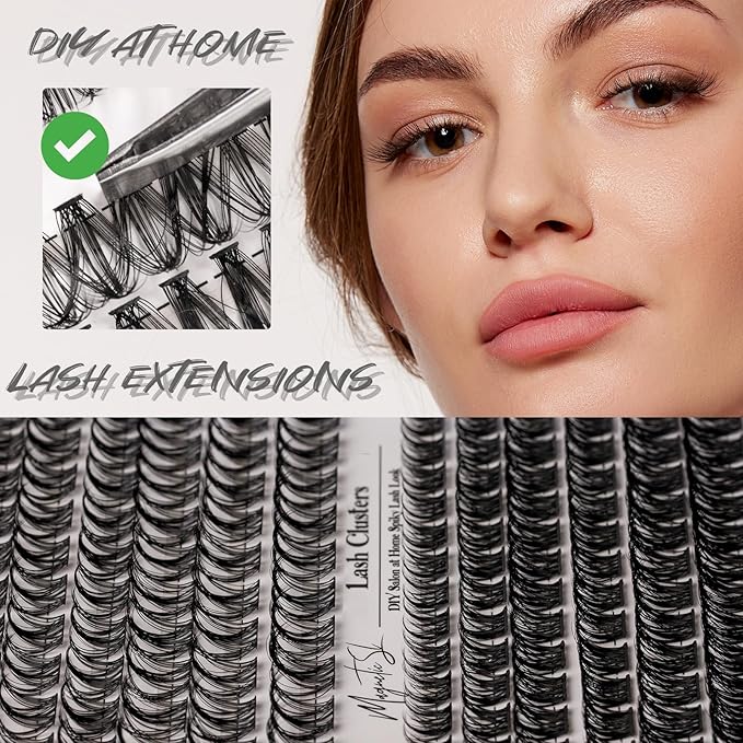 Lash Clusters 154pcs Manga Lash Extension Kit 10-18mm Cluster Eyelash Extensions Natural Invisible Band Lash Easy to Use at Home-M31+M30（Fairy+volume）
