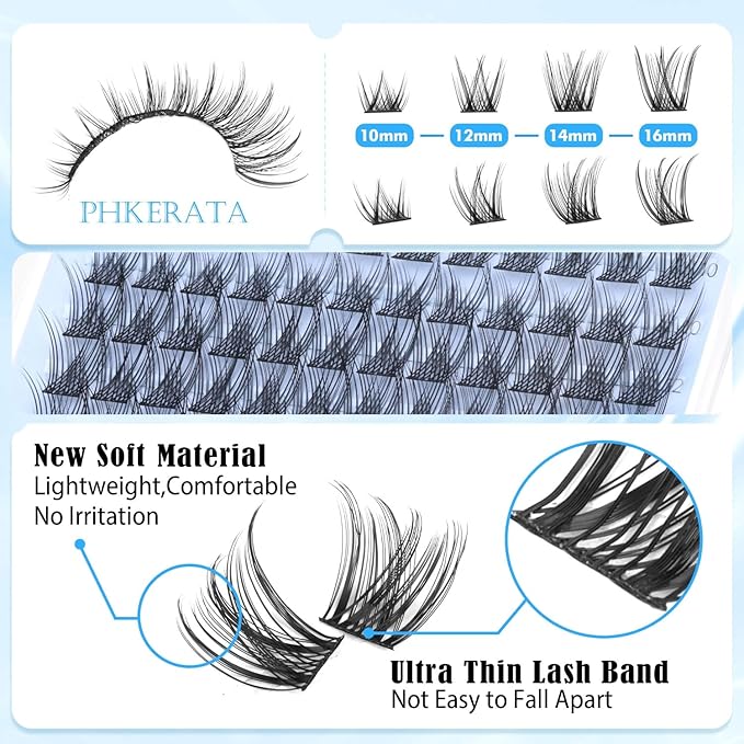 PHKERATA Wispy Eyelash Clusters Natural Lash Clusters 120 pcs Individual Lashes Clusters DIY Cluster Eyelash Extensions with Soft Lash Band, 10-16 mm