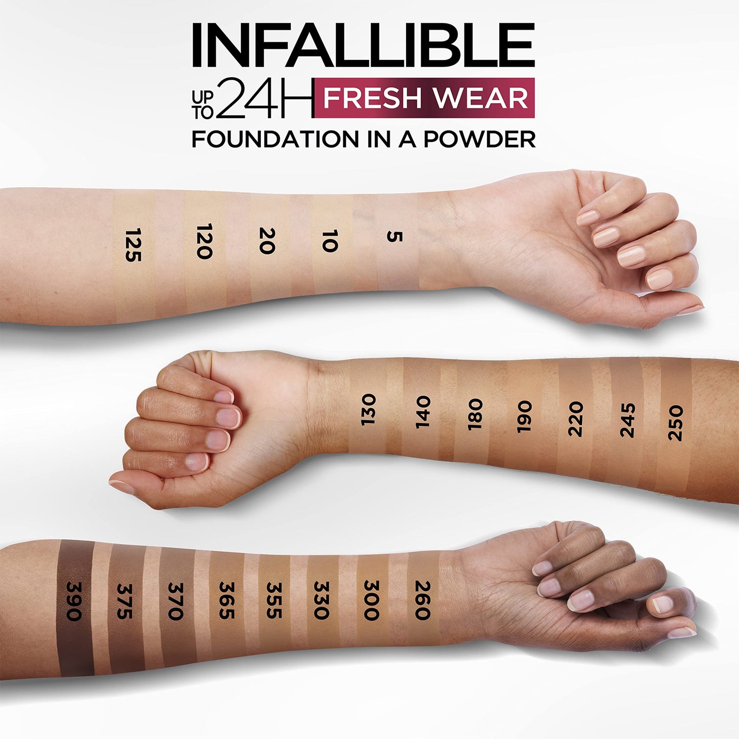 L'Oreal Paris Makeup Infallible Fresh Wear Foundation in a Powder, Up to 24H Wear, Waterproof, Porcelain, 0.31 oz. (Packaging May Vary)