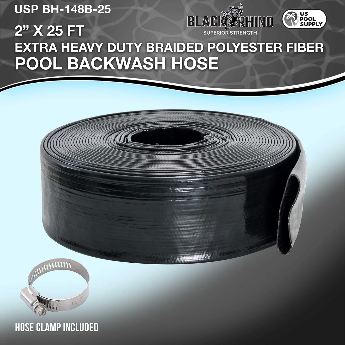 U.S. Pool Supply Pool Backwash Hose 2 Inch Diameter x 25 Feet - Discharge Hose for Pump, Sand Filter & Sump Pump Hoses - Burst Resistant Lay Flat Drainage Hoses for Inground & Above Ground Pools
