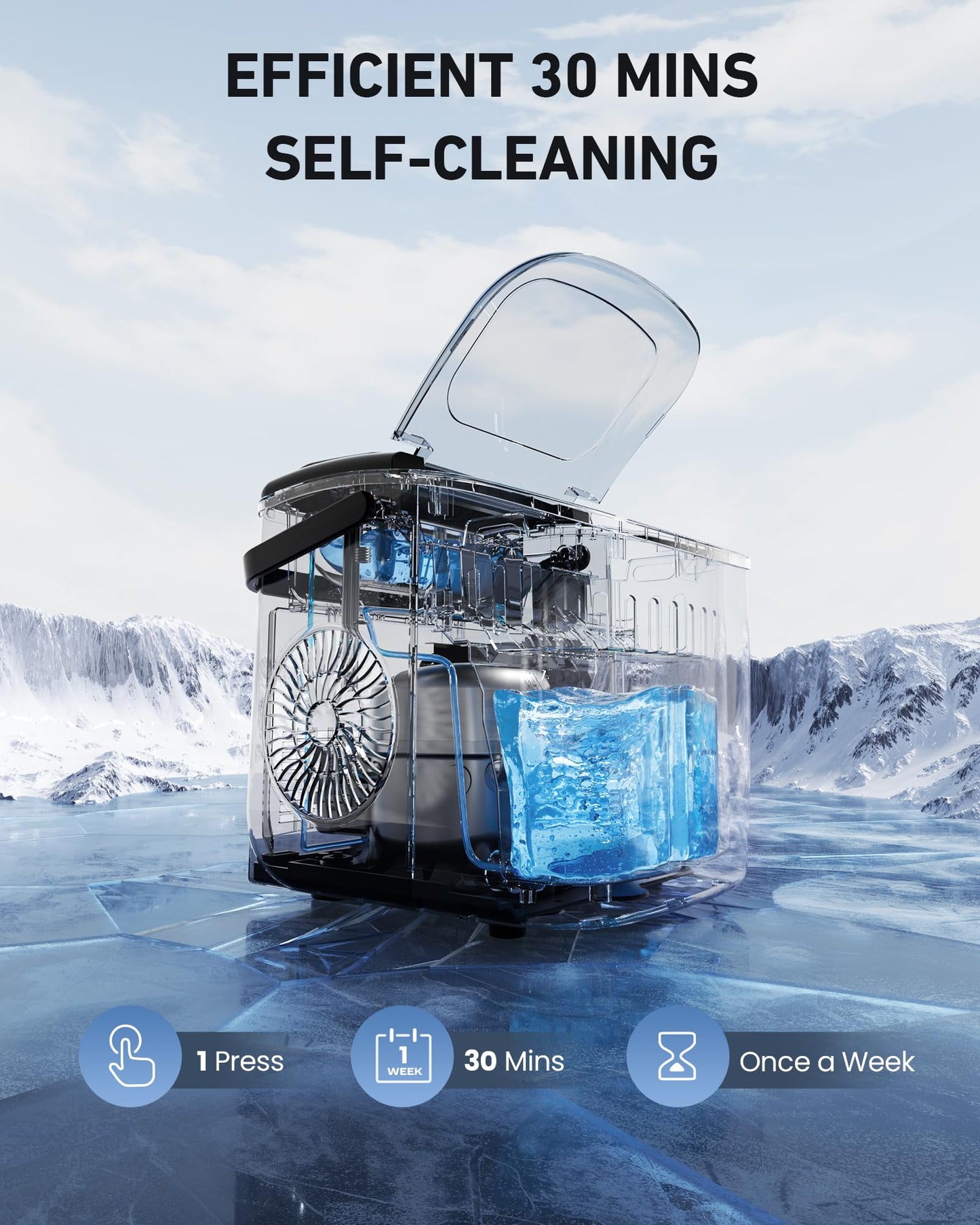 EASYERA Ice Maker Countertop, Portable Ice Machine 9 Cubes in 6 Mins, 26lbs in 24Hrs, 2 Sizes of Bullet Ice Self-Cleaning with Ice Scoop, Bag, and Basket, for Kitchen, Party, RV, Bar-Green