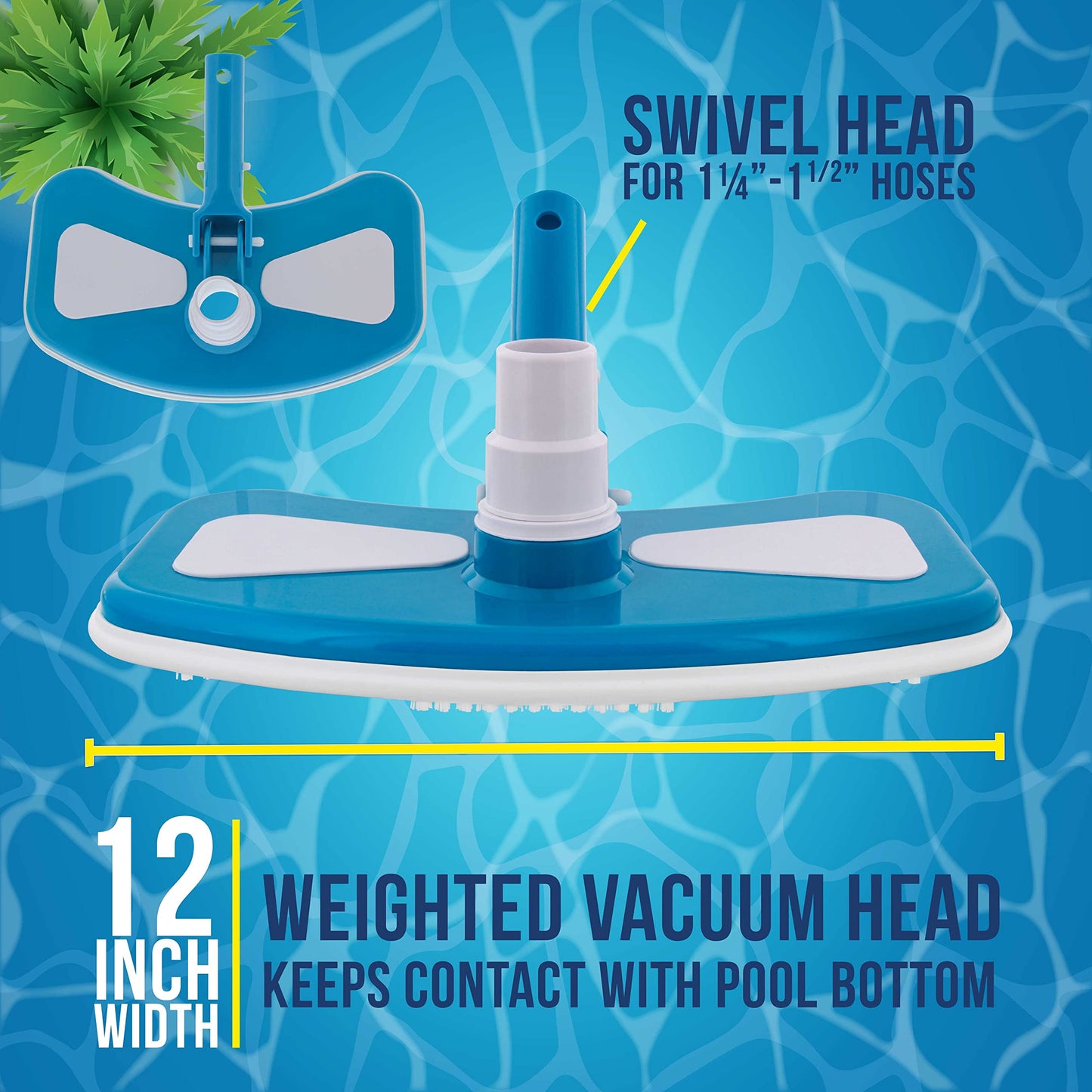 U.S. Pool Supply 12" Deluxe Weighted Butterfly Pool Vacuum Head, Swivel Hose Connection, Pole Handle, Protection Bumper - Clean Debris Above Ground & In-Ground Swimming Pools, Spas – Vinyl Liner Safe