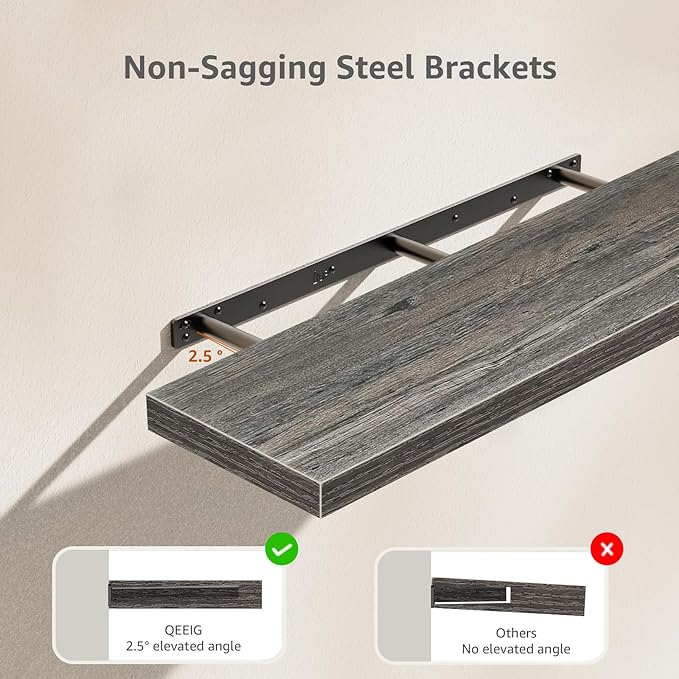 QEEIG Floating Shelves for Wall 35.4" Long - Wall Mounted Shelf Bathroom Kitchen Living Room Bedroom Farmhouse Home Decor Display Bookshelf Large 35.4 x 9.3 inch Set of 2, Grey (008-90GY)