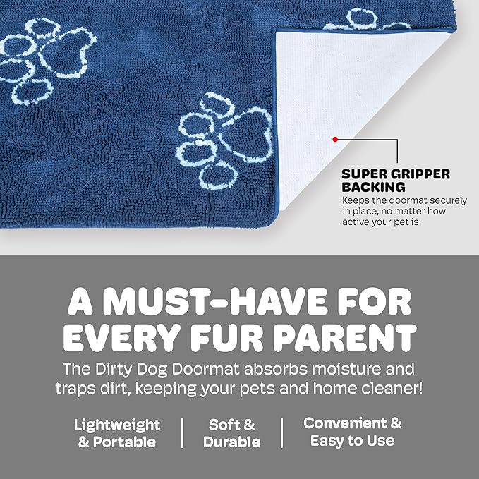 Dog Gone Smart Dirty Dog Doormat - Absorbent Polyamide Dog Mat Designed to Hold More Dirt, Mud & Water - Non-Slip, Fast-Drying Entryway Rug for Muddy Paws - Machine Washable, 23 x 16 in, Bermuda Blue