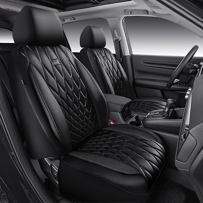 CAR PASS CRV Seat Covers Full Set Custom Fit for Honda CRV HRV 2017-2022, CR-V HR-V Luxury Premium Waterproof Nappa Leather Seat Covers, Anti-Slip Comfortable Airbag Compatible Full Black