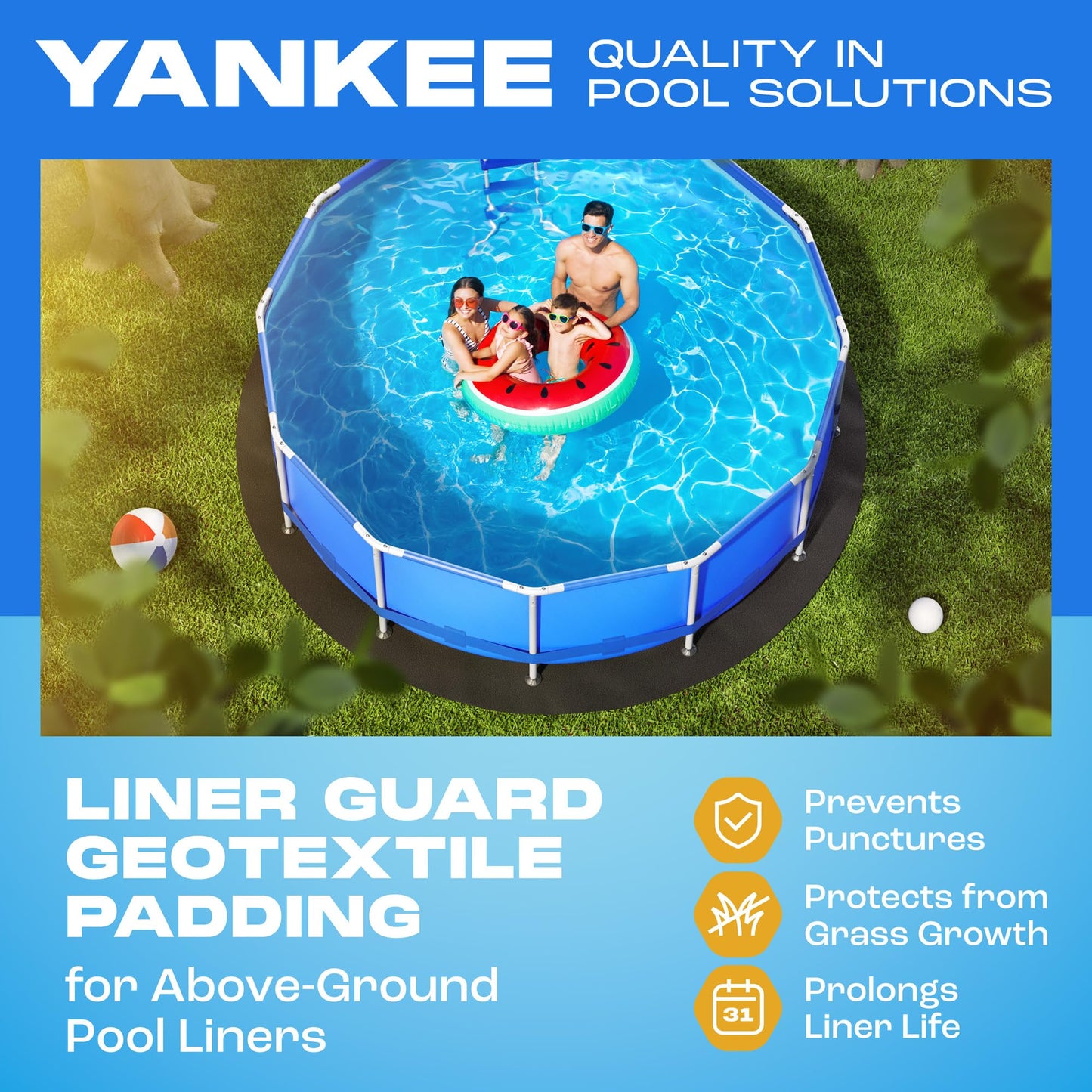 Yankee Pool Liner Pad, 24 Ft Round Puncture Proof Pool Mat, Above Ground Pool Liner Protector Against Tearing, Grass, Under Pool Pad to Prolong Swimming Pool Liner Life