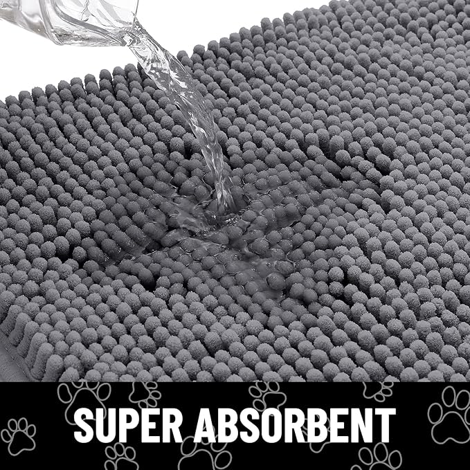 Smiry Dog Door Mat for Muddy Paws, Absorbent Dirt Trapper Non Slip Quick Dry Washable Chenille Mat for Mud Dogs, Entry Rug for Indoor and Outdoor (40x32 Inches, Dark Grey and Black)
