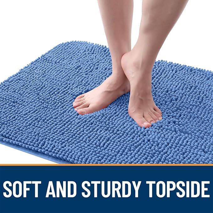 OLANLY Dog Door Mat for Muddy Paws 47x20, Absorbs Moisture and Dirt, Absorbent Non-Slip Washable Doormat, Quick Dry Chenille Mud Mat, Entry Indoor Entryway Carpet for Inside Floor, Cornflower Blue