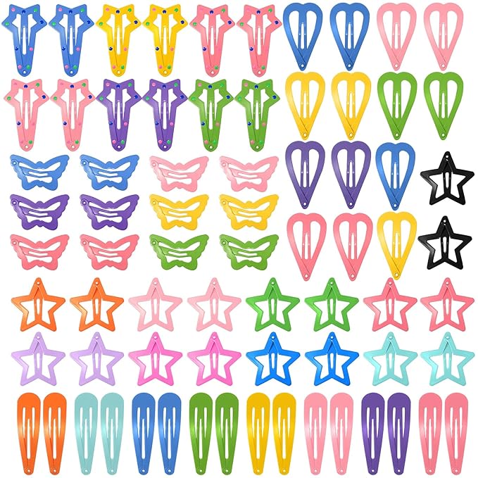 obeoby 82 Pcs 5 Styles Colorful Hair Clips for Girls, Metal Snap Hair Clips Cute Pattern Barrettes for Kids Baby Toddlers Accessories Birthday Gifts Easter Basket Stuffers