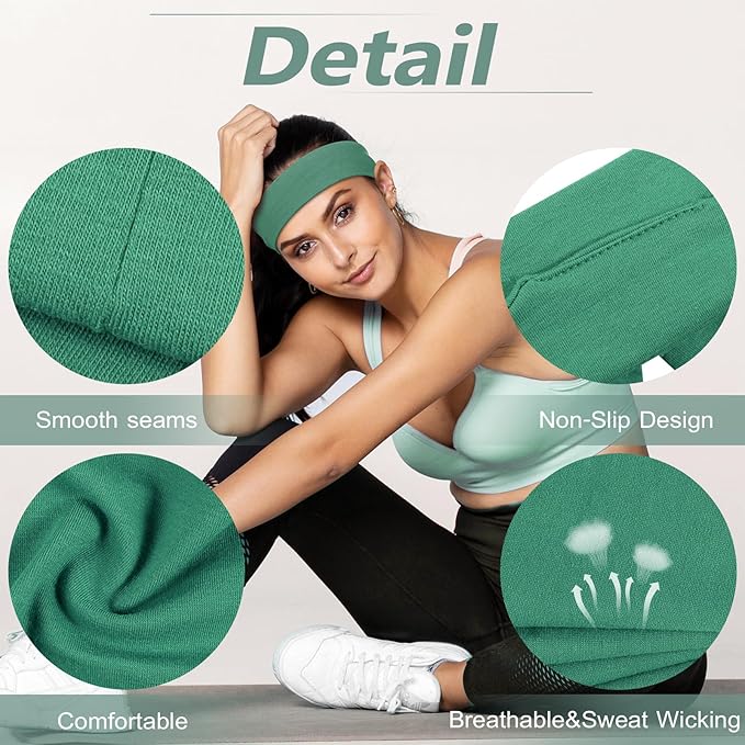 DiyJibb Headbands for Women, Stretchy Non Slip Soft Cotton Cloth Hair Bands for Sports, Workout, Yoga and Running, 7pcs