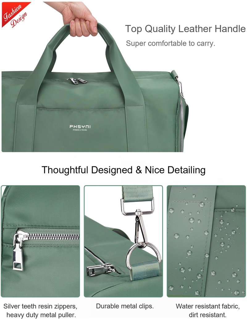 PHSYNI Gym Bag for Women Girls with Shoe Compartment & Wet Pocket - Duffle Bag for Travel Sports Fitness Workout Athletic, 19"-Medium, Olive Green