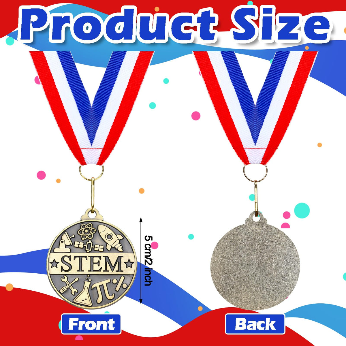Quelay 30 Pcs 2'' Award Medals Bulk Gold Winner Medals with Neck Ribbons Metal Trophy Award Prize Gift for Tournaments, Competitions, Party, Kids and Adults (Stem)