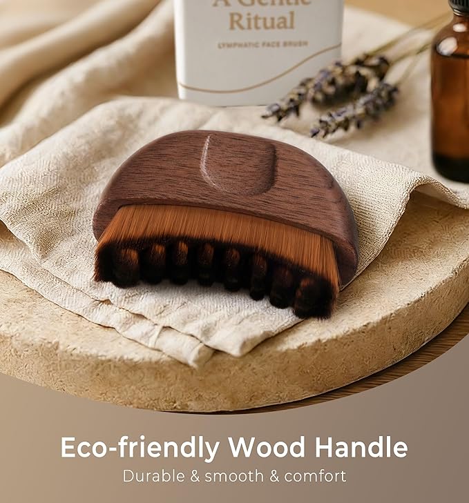 Lymphatic Contour Face Brush - Wooden Handle Lift Lymphatic Drainage Face Brush Facial Sculpting Brushes - Dry Guasha Contour Face Brushes Anti - Puffiness, Detox Walnut