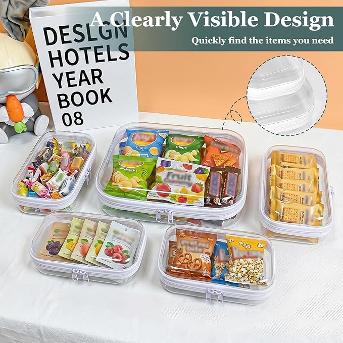 Clear Hard Shell Zipper Cases (5 Packs), Plastic Hard Sided Zippers Pouches Clear Hardshell Pencil Case For Storage, Diaper Bag Organizer Bliss Bins 4*Small/1*Medium
