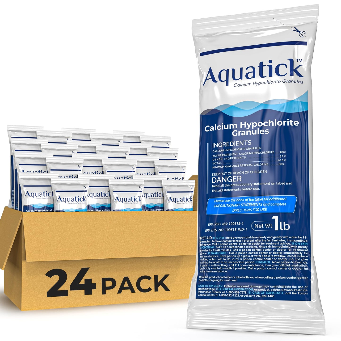 Pro-Grade Chlorine Pool Shock, 68% Cal-Hypo Granular Sanitizer, Prevents Bacteria & Algae, Restores Crystal Clear Water - Shock Treatment, Swimming Pool Chemical - 24 X 1lb