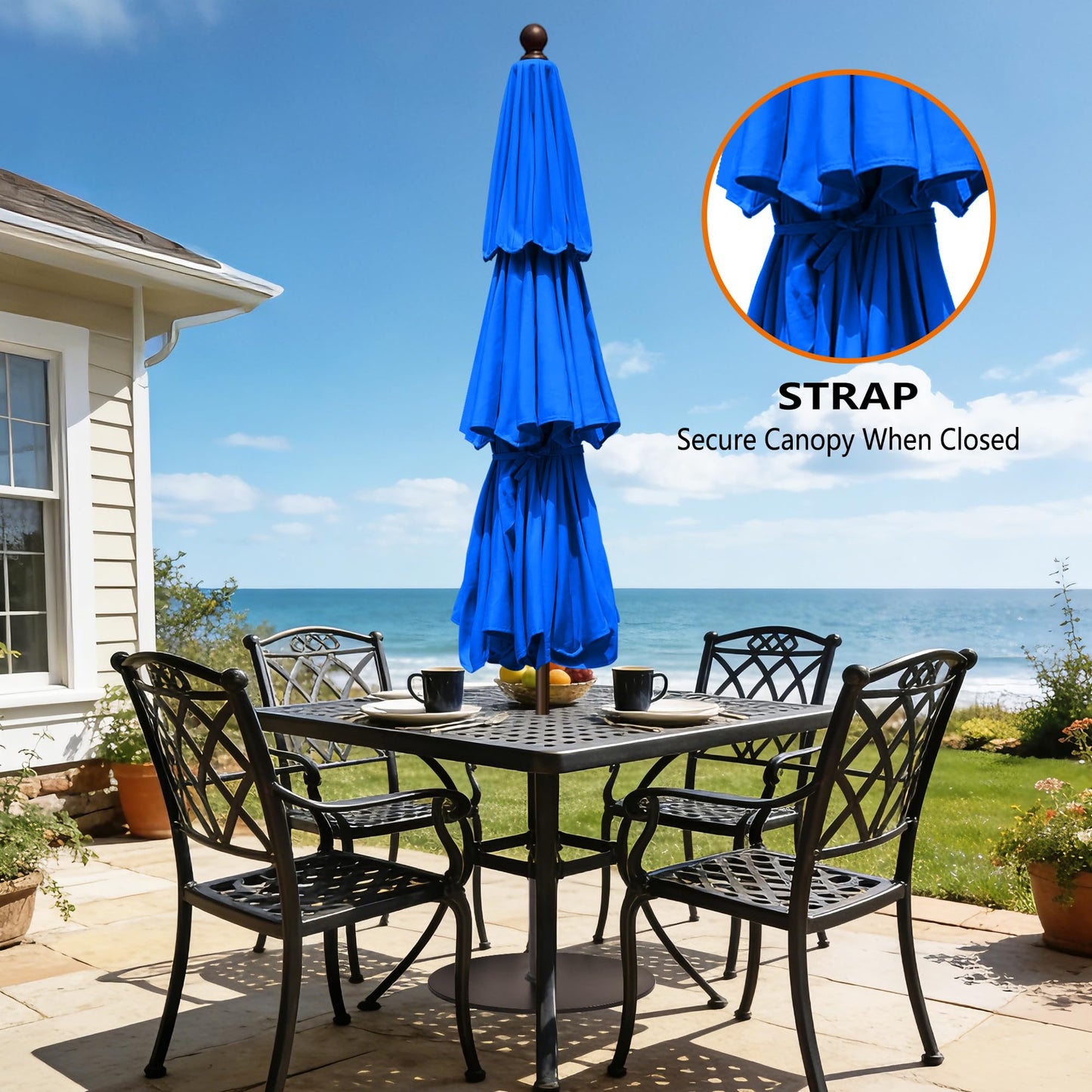 EliteShade USA 10-Year-Non-Fading 10ft 3-Tier Market Patio Umbrella, Commercial Grade Outdoor Table Umbrella with Crank Open, Windproof & UPF 50+ UV Protection, Heavy Duty Ventilation for Garden, Deck, Pool, Backyard, Beach & Bistro, Royal Blue
