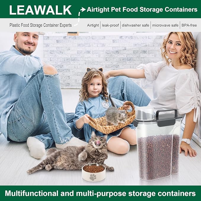 5Lbs Airtight Cat Dog Food Storage Container with Upgraded Large Nozzle BPA-Free, Pet Food Storage Containers for Rice, Grain, Pet Food, Flour, Dog Treat Storage (Black×2, 5L-2pack)