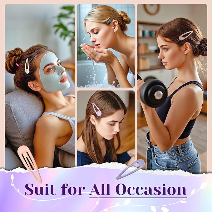 Metal Snap Hair Clips, No Slip Hair Clips for Thick/Thin Hair, 16pcs Medium Barrettes for Women Kids Hairstyle Makeup Accessories (8pcs 2.36inch & 8pcs 2.7inch) (Purple Pink)