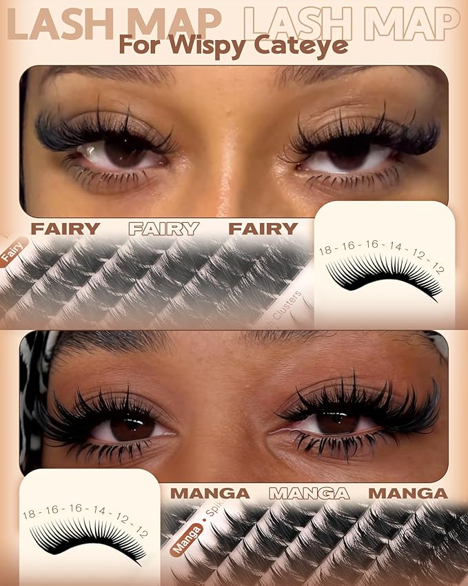 Goddvenus Manga Lash clusters With Spikes Wispy Cluster Eyelash Extensions Natural Fairy Eyelash Clusters D Curl Individual Lashes Fluffy False Eyelashes (12-18mm)