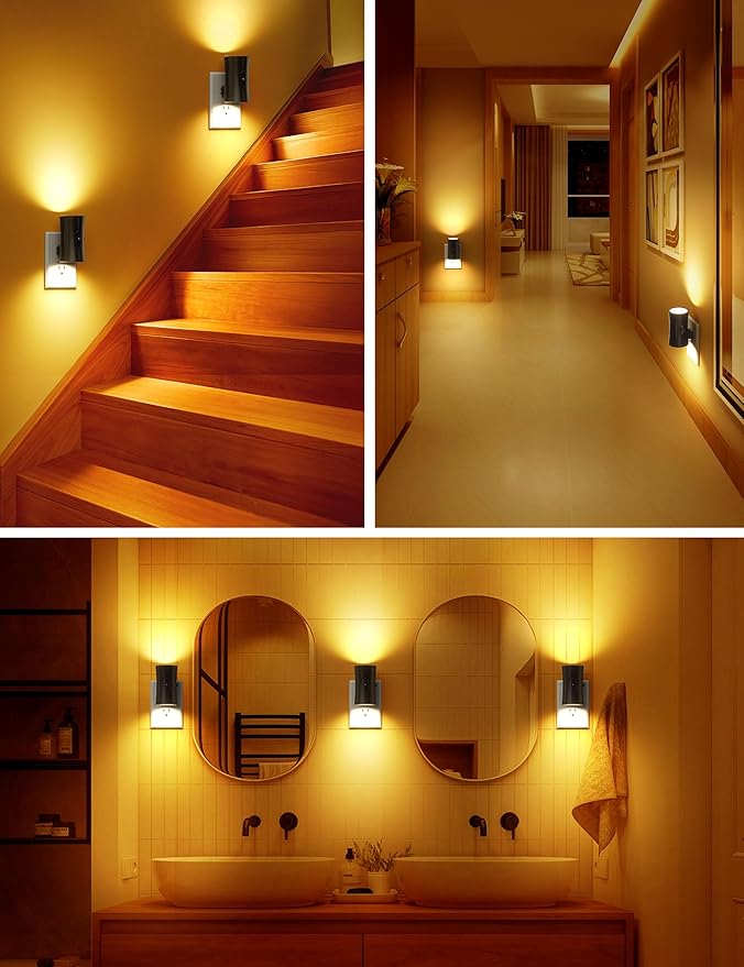 Sujeet LED Night Lights Plug into Wall, Bright Night Light, Dusk to Dawn Sensor, Amber Night Light, 0-100LM Adjustable Brightness, Dimmable Nightlights for Hallway, Bathroom Bedroom Kitchen, 2 Pack