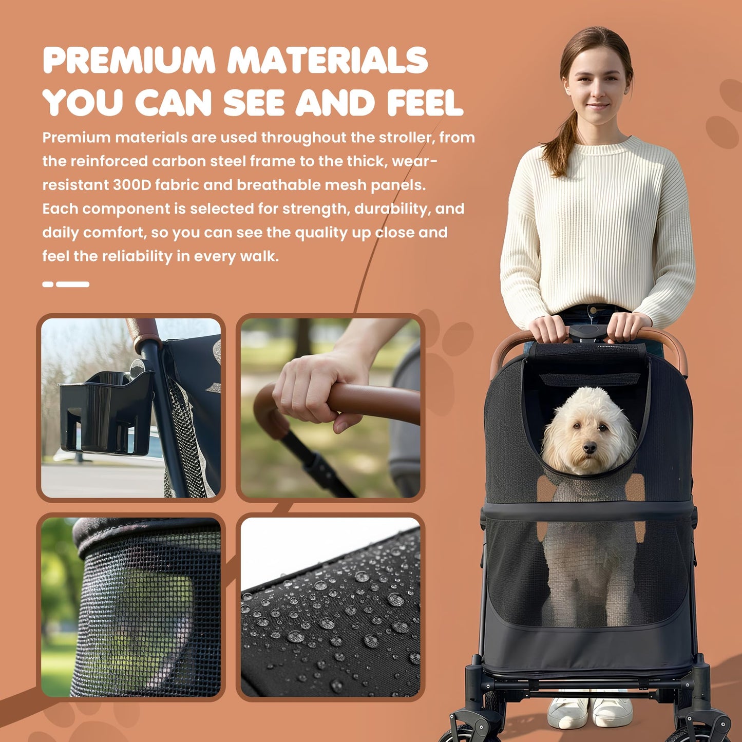AdventEdge Premium Large Dog Stroller for Pets up to 55lbs, Dog Stroller for Medium Dogs, All-Terrain pet Stroller with Carbon Steel Frame & Breathable Mesh, Black & Grey (Large)
