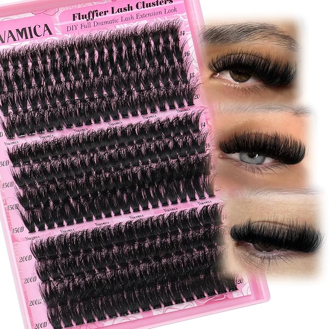 Yawamica Eyelash Clusters Fluffy Cluster Eyelash Extensions 14-20mm Wispy Lash Clusters 100D+150D+200D Mixed Volume Individual Lashes 240pcs Cluster Lash DIY Lash Extension by Self