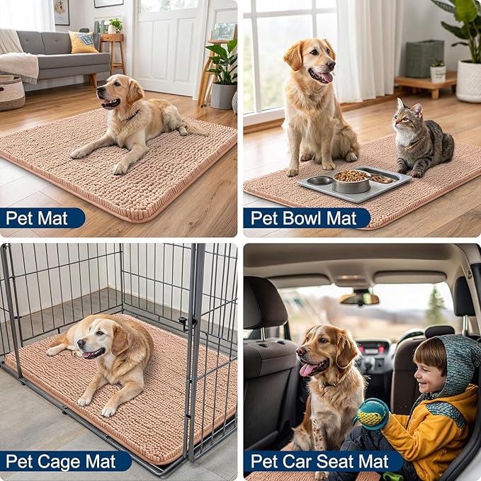 Smiry Dog Door Mat for Muddy Paws 59x24, Absorbs Moisture and Dirt Doormat, Non-Slip Washable Quick Dry Chenille Front Door Mat Indoor Entrance, Entryway Carpet for Inside Floor, Peach