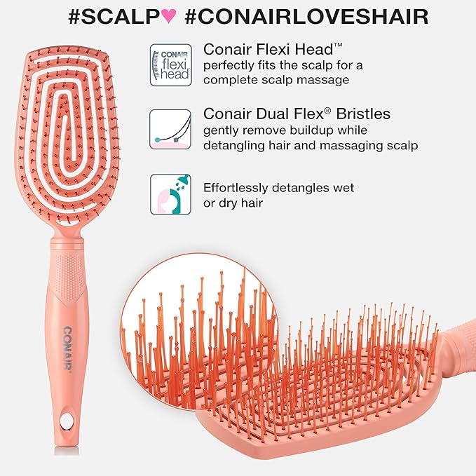 Conair Scalp Care Detangling hairbrush - Curly Hair Brush - Scalp Massager - hairbrushes for women & men - detangler for all lengths - can use wet or dry - Standard