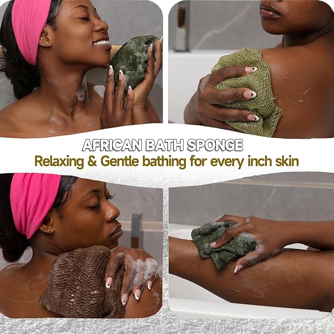 SubSahara Authentic African Net Sponge - 4 Pack Exfoliating Bath & Shower Loofah Sponge for Body & Face, Gentle Scrubber for All Skin Types, Travel, Durable