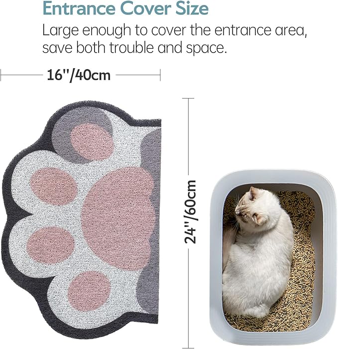 Cute Cat Litter Mat 24”x16”, Litter Box Mat, Litter Trapping Mat, Soft on Kitty Paws, Easy Clean, Anti Slip, Pet Accessories, Door Floor mats - White Pink60*40