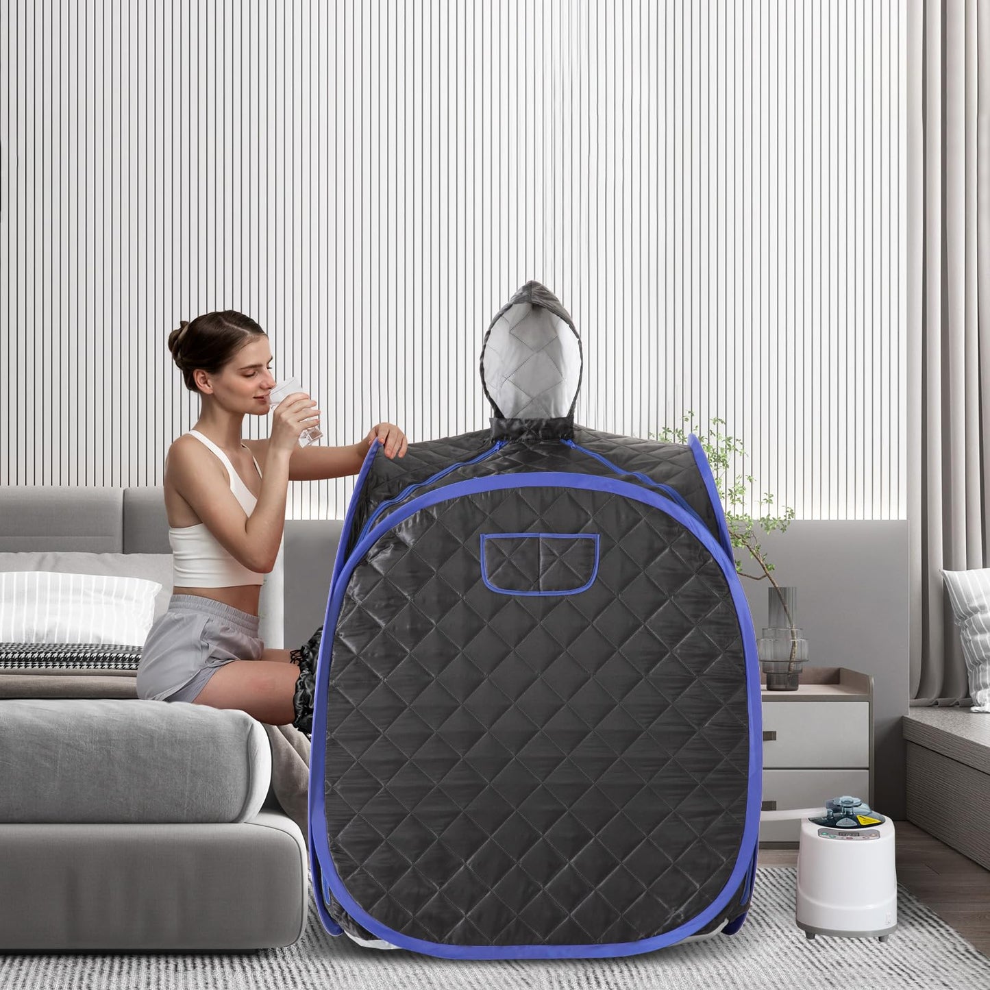 ZONEMEL Portable Steam Sauna, Full Body Home Sauna Spa, 1 Person or 2 Person Share Saunas, 2L Steam Generator with Remote Control (Black, L 33.5”x W 32.3”x H 41.7”)