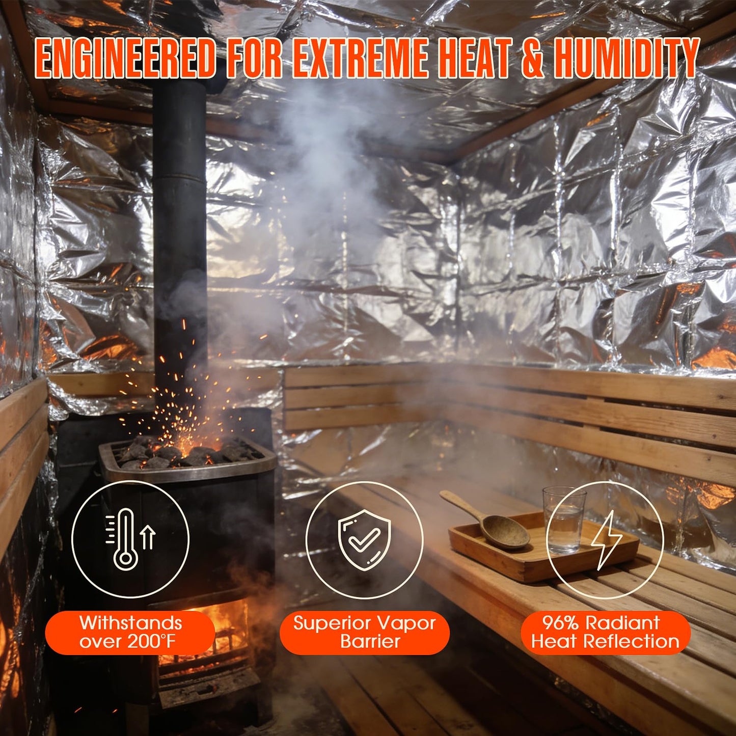 ZXQDRE Sauna Foil Vapor Barrier, 250 sqft Aluminum Insulation Roll Heavy-Duty Non-Perforated Reflective Thermal Barrier for Energy Efficient Sauna, Attic, Garage and Crawl Space (4FT x 62.5FT)