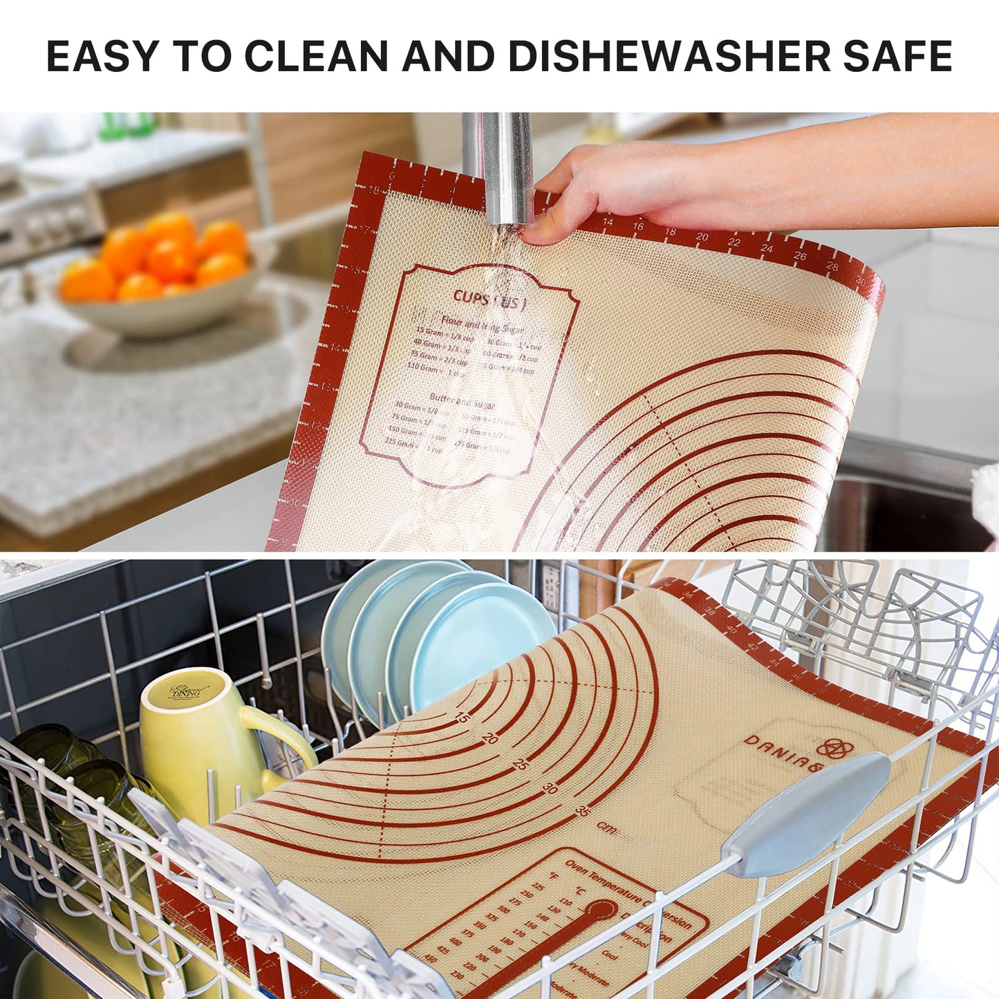Silicone Baking Mat,28" x 20" Extra Thick Large Non Stick Sheet Mat with Measurement Non-slip Dough Rolling Mat,Reusable Food Grade Silicone Counter Mat for Making Cookies,Macarons,Bread and Pastry