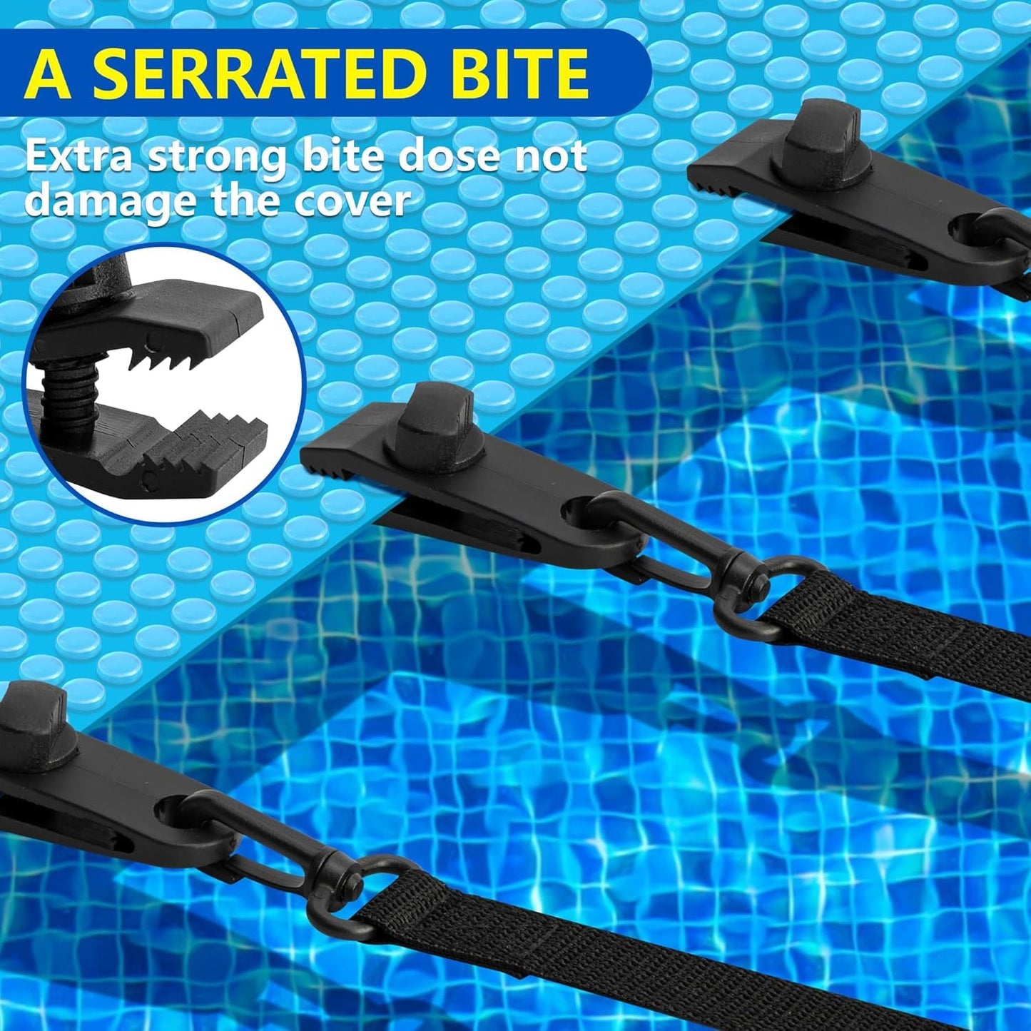 codree 36 Pcs Pool Solar Cover Reel Attachment Kit, Inground Swimming Pool Solar Cover Straps and Clips, Solar Blanket Strap Kit Including 12 Straps with Hooks, 12 Clips and 12 Touch Fastener (Black)