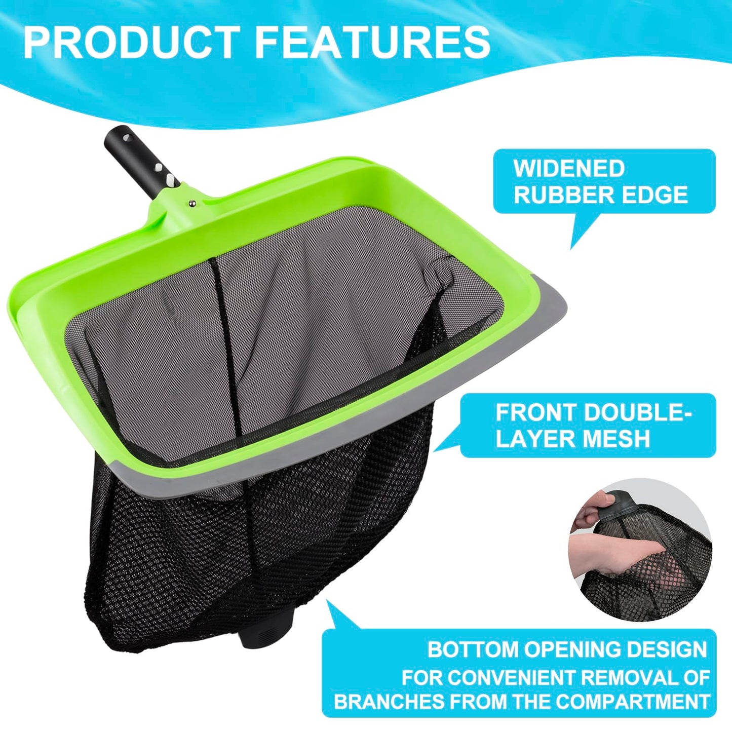 Sepetrel Deluxe Swimming Pool Cleaning Kit Including Rubber Edge Skimmer Net,17.5" Pool Brush Head & Hand Scrub Brush(NO Pole)