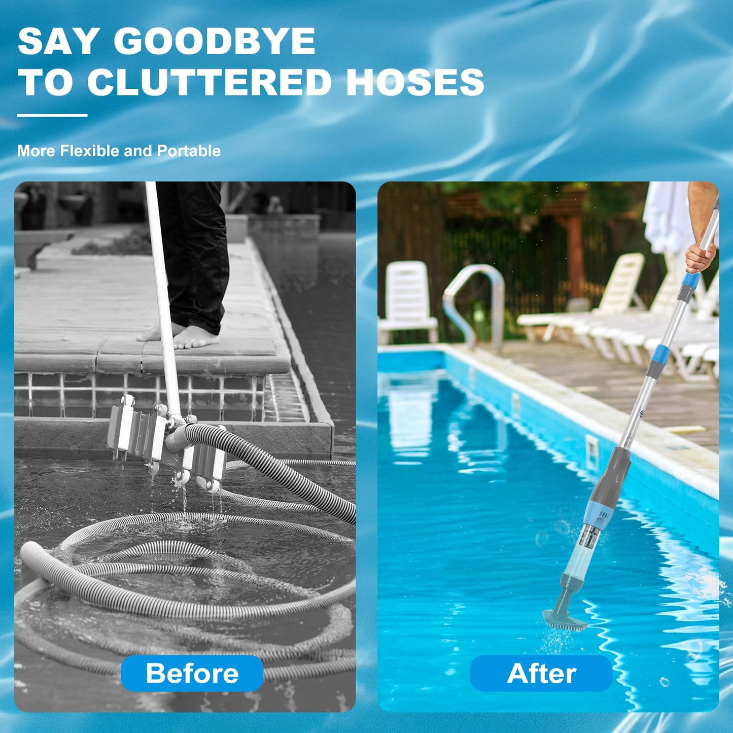 4 in 1 Cordless Rechargeable Small Pool Vacuum spa hot tub 90 Mins Running Time, 12 Gallons/Min Powerful Suction