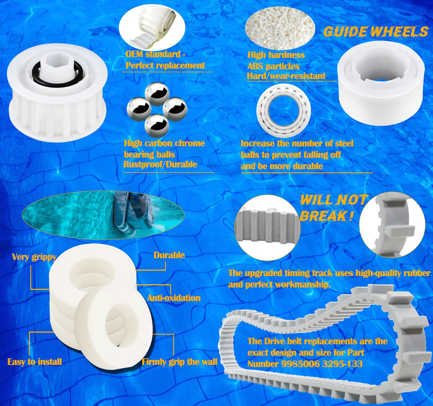 Nautilus cc Plus Replacement Parts 9985006-R2 Timing Track 6101611-R4 Climbing Ring Replacement 3884997-R6 Guide Wheels Pulley Gears Combo Kits for Maytronics Dolphin Nautilus M200 DX3 Pool Robot