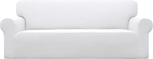 Easy-Going Stretch Sofa Slipcover 1-Piece Sofa Cover Furniture Protector Couch Soft with Elastic Bottom for Kids, Polyester Spandex Jacquard Fabric Small Checks (Sofa, Snow White)