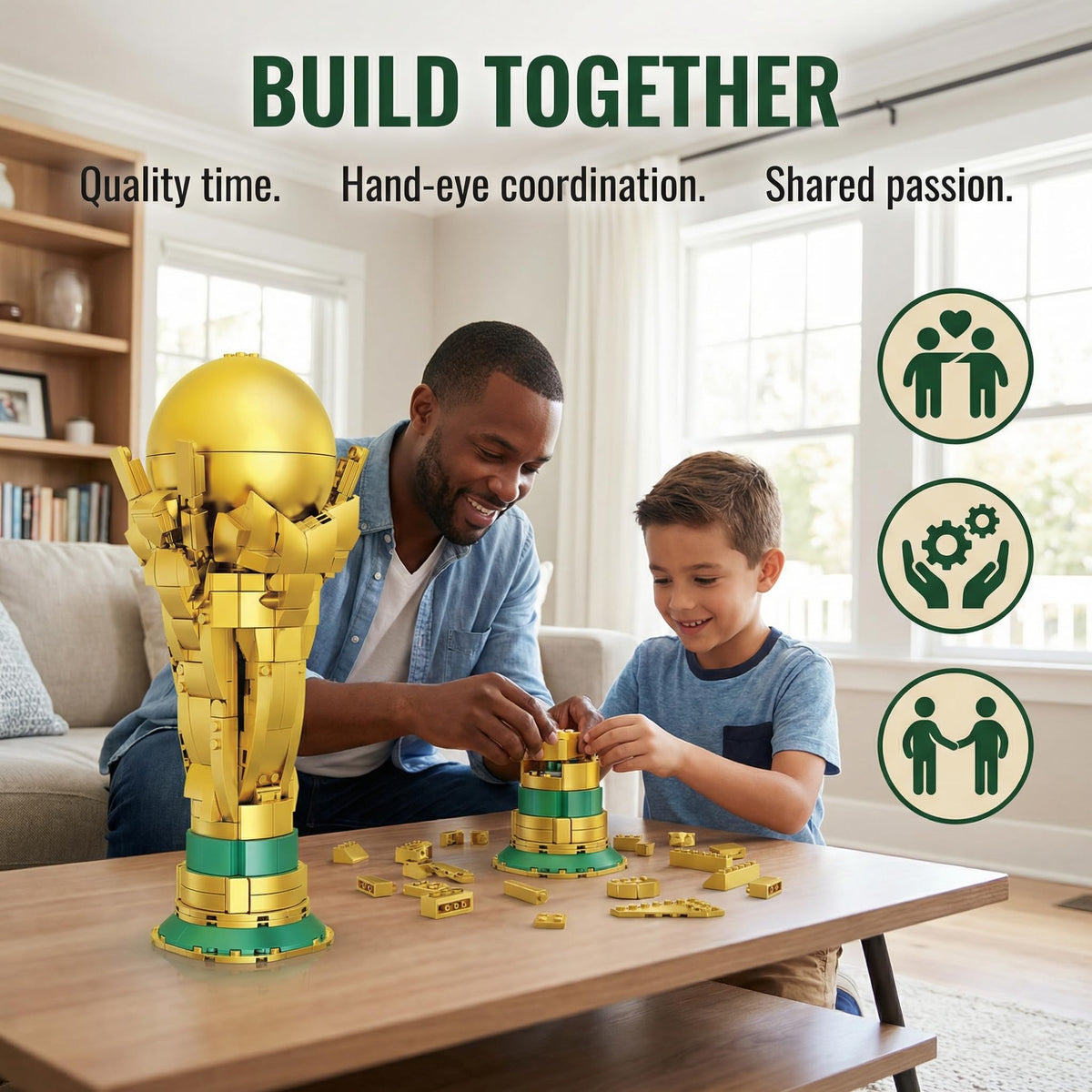 Lovinkiki Soccer Trophy Building Set - STEM Golden Footballl Cup Model for Display Iconic Gold Sports Desk, Home Decoration for Soccer Fans - 446PCS