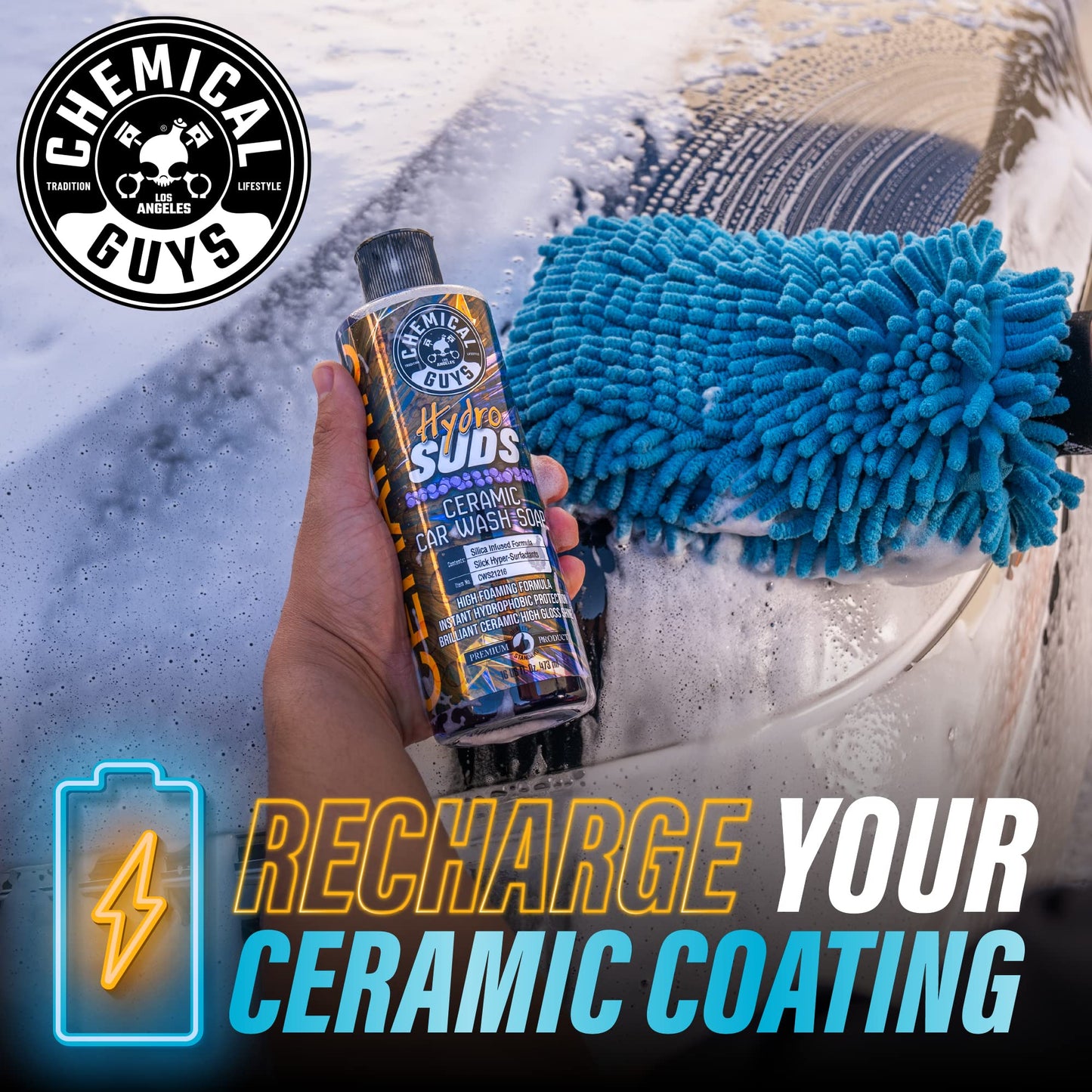 Chemical Guys HydroSuds Ceramic Shine High Foaming Car Wash Soap - Foam Cannon Soap, Works with Foam Guns or Bucket Washes Safe for Cars, Trucks, Motorcycles, RVs, & More, Berry Scent - 64 fl oz