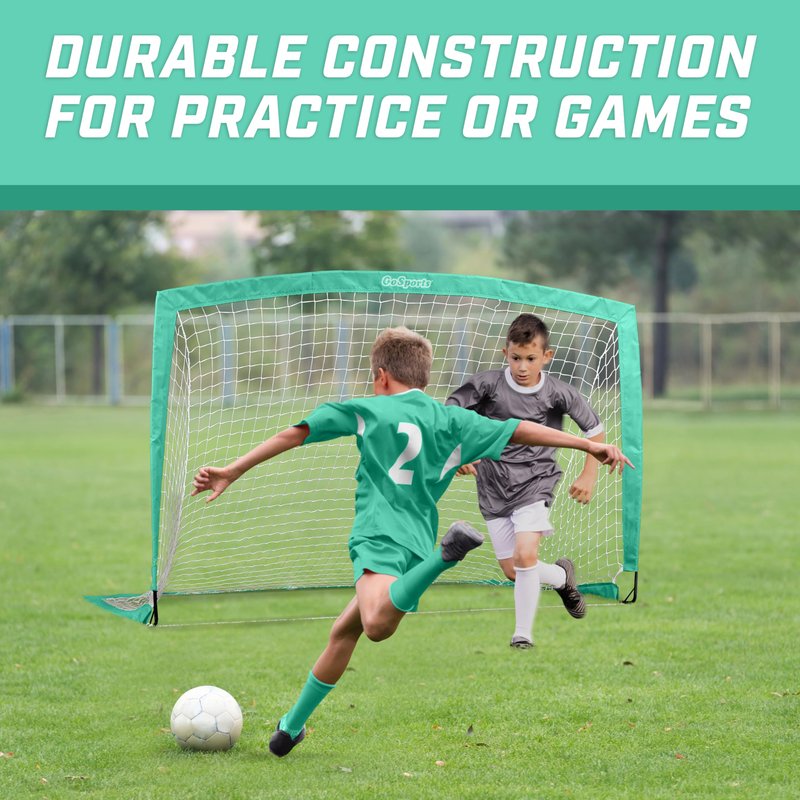 GoSports Team Tone 6 ft x 4 ft Portable Soccer Goal for Kids - Pop Up Net for Backyard - Turquoise