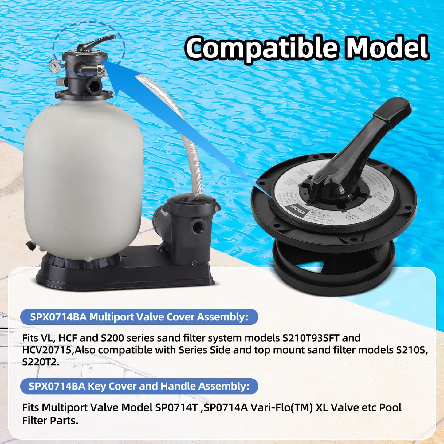 IHOUMEX SPX0714BA Key Cover and Handle Assembly Replacement Fits Hayward Vari-flo XL Valve SP0714T SP0714A SP0714C SP0714G11 SPX714BS 601665, Black Pool Filter Valve Part