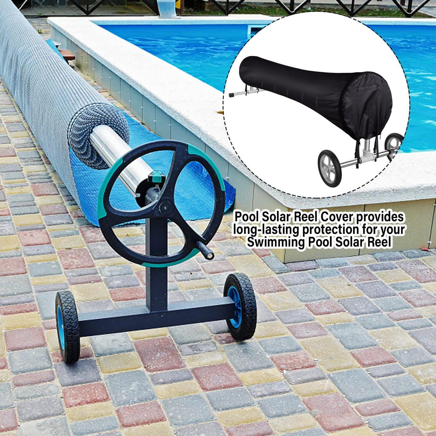 Tlswshsy Swimming Pool Solar Reel Cover, 18FT Pool Solar Protective Blanket Reel Cover, Waterproof Winter Reel Blanket Covers for Inground Pools