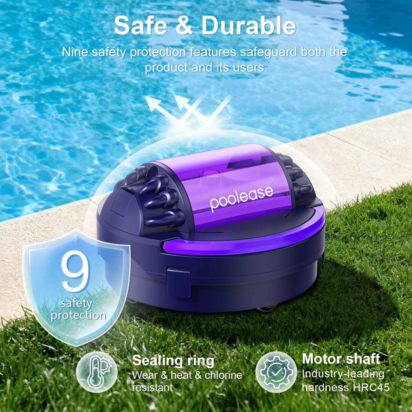 Poolease X1 Cordless Robotic Pool Vacuum, Automatic Pool Cleaner with 45W Dual-Motor, Ideal for Inground Above-Ground Flat Pool, 2L Debris Capacity