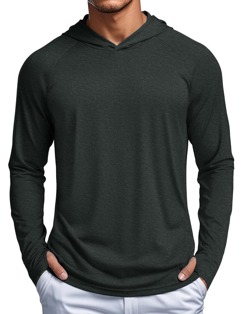 MAGCOMSEN Mens Uv Protection Shirts Long Sleeve with Hood Athletic Running Shirts Workout Sun Shirts UPF 50+ Fishing Shirts Quick Dry Hiking Outdoor Shirts Black L