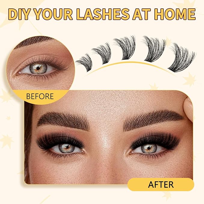 QUEWEL Lash Clusters Kit, 280Pcs 80D+100D 3D Lash Cluster Eyelash Extensions 10-18mm Lash Clusters Kit with Lash Bond and Seal and Lashes Tweezers Easy DIY at Home (80+100D 3D Kit)