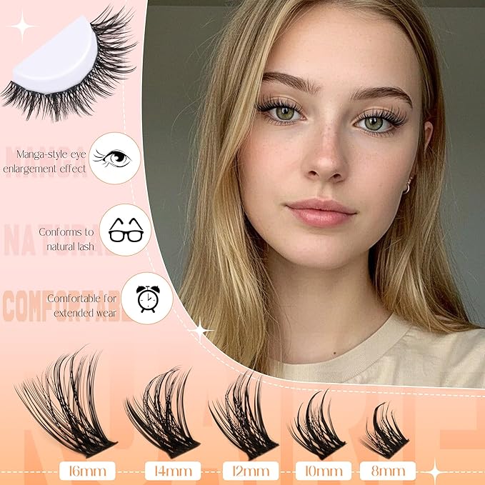 Manga Lash Clusters with Bottom Eyelash Clusters 180pcs Wispy Lashes Clusters Spiky Lash Extensions Natural C Curly Individual Lashes 8-16mm DIY Cluster Eyelash Extensions by Ruairie