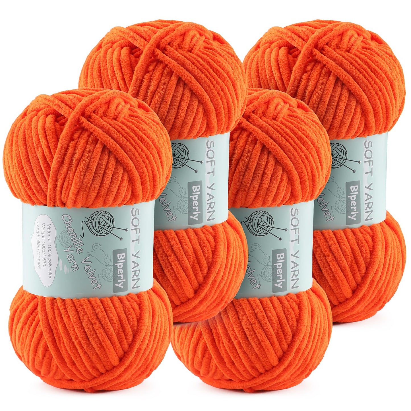 Chunky Chenille Yarn Velvet Soft Super Bulky Size 6 for Crocheting Knitting, Baby Blanket Yarn, 100g 71 Yds per Skein, Easy to Use for Scarves, Amigurumi, Crafts (4, Tangerine)